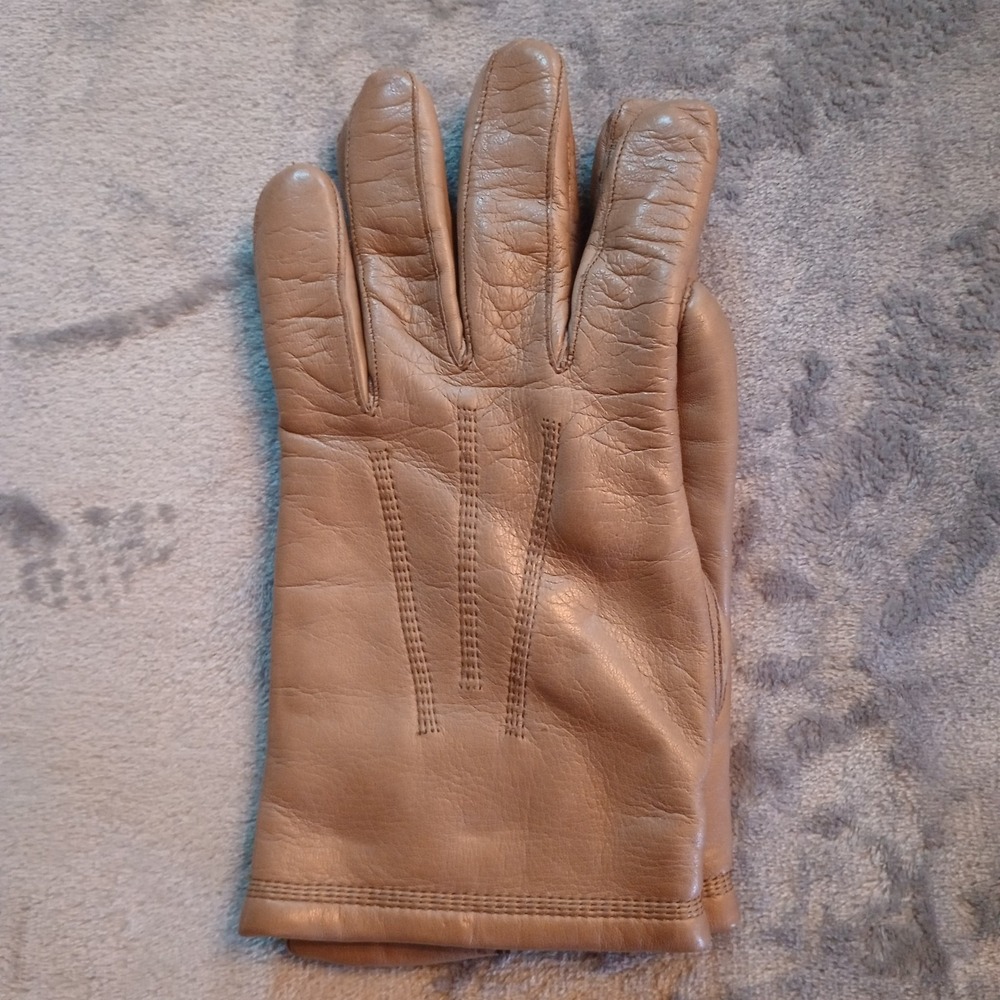Christian Dior Leather Gloves Womens Size Large 100% Cashmere Lined Beige Tan